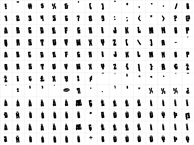 Bog Beast Rotated Regular  glyph index