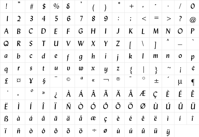 Lisbon CG Italic  glyph index