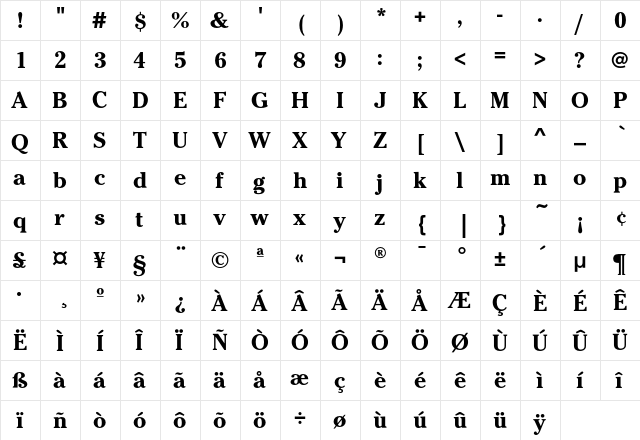 CheltenhamEF-Bold Regular  glyph index