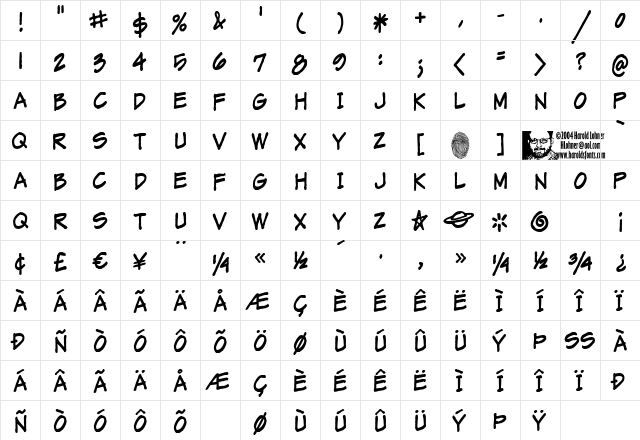 MarkerMan Regular  glyph index