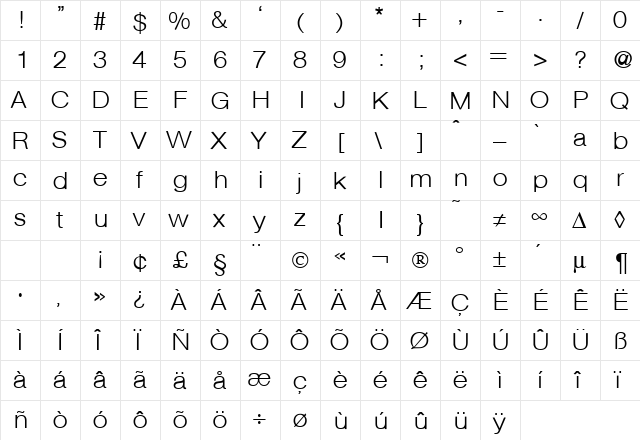 AtkinsExtendedLight Regular  glyph index