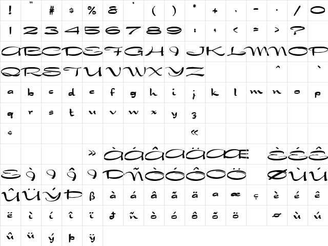 Dragonwick FG Regular  glyph index