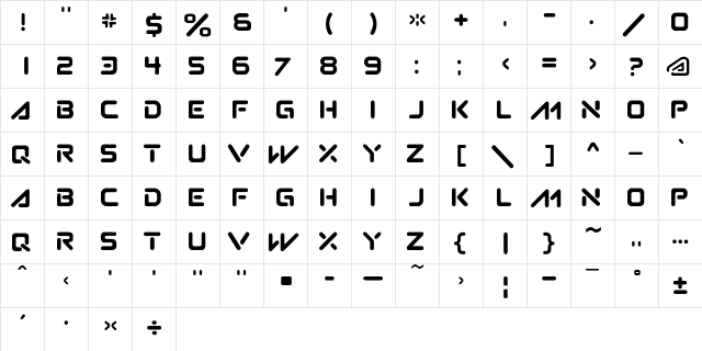 Subatomic Tsoonami Regular  glyph index