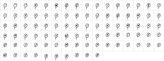 PartyBalloons Regular  glyph index