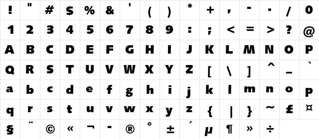 Humanist531CBT UltraBlack Regular  glyph index