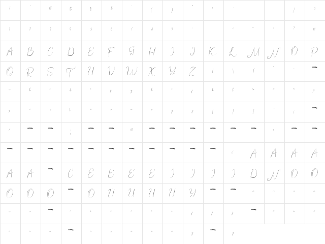 Bordershine Script Regular  glyph index