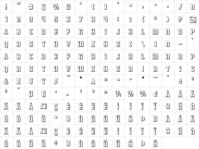 Hard Science 3D Regular  glyph index