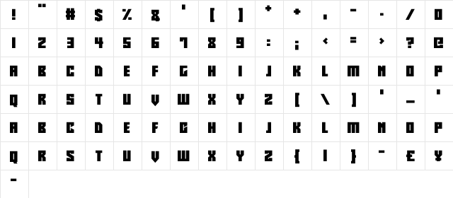 Robotronics Regular  glyph index
