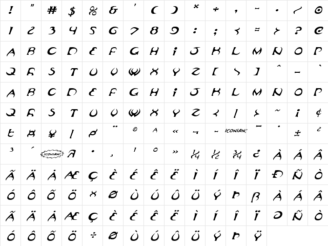 Oubliette Expanded Italic Expanded Italic  glyph index