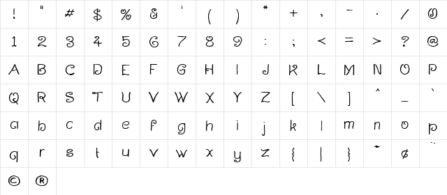Curlmudgeon Regular  glyph index