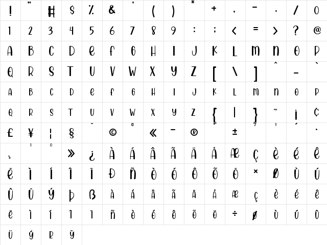 Almond Caramel Regular  glyph index