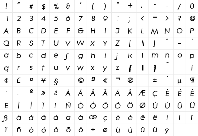 Litera-Serial BoldItalic  glyph index