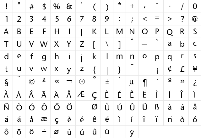 Stone Sans Regular  glyph index