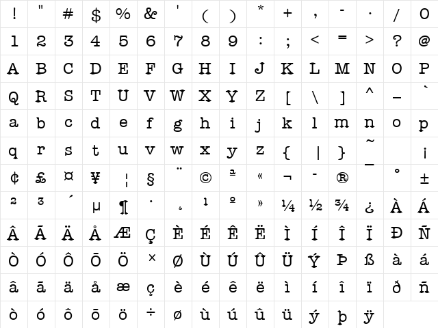 AmericanTypItcDMed Regular  glyph index