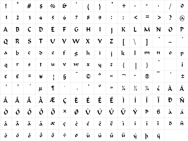 Flat Brush Condensed Normal  glyph index