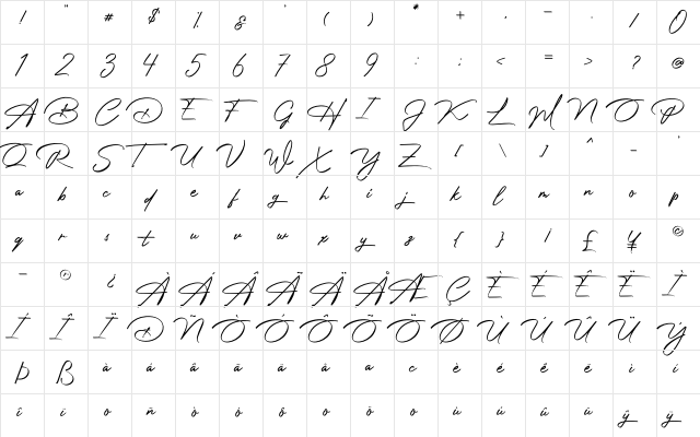 Photograph Signature Regular  glyph index