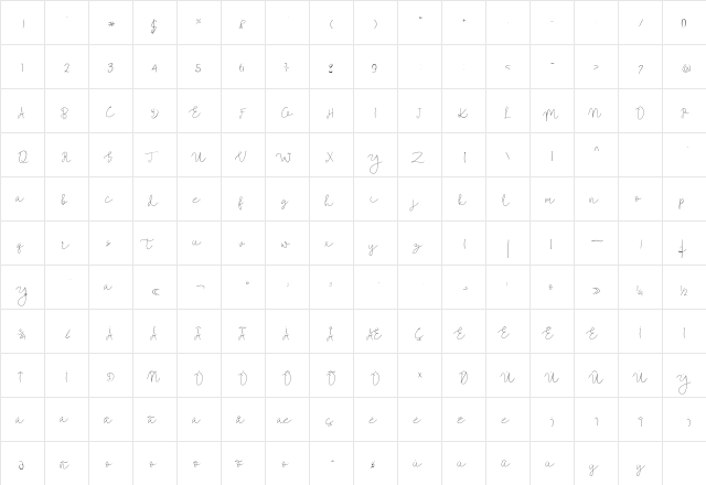 Mallino Regular  glyph index
