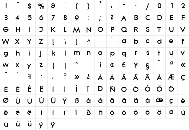 Lissen Regular  glyph index
