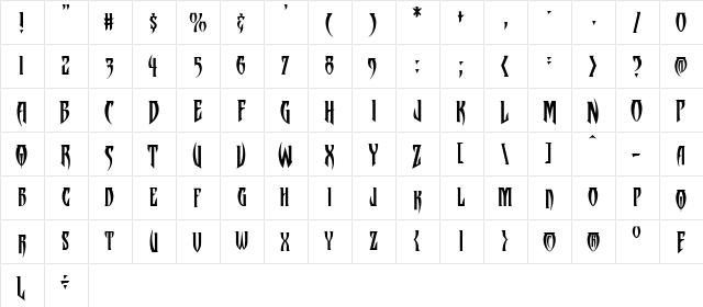 CCTreacherousCurves Regular  glyph index