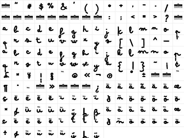 Bimbo Jumbo  glyph index
