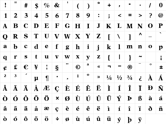 A831-Roman Bold  glyph index