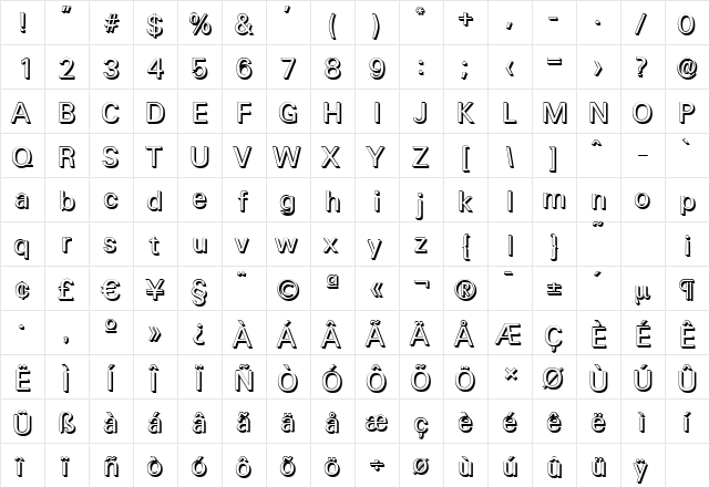 UltimateShadow Regular  glyph index