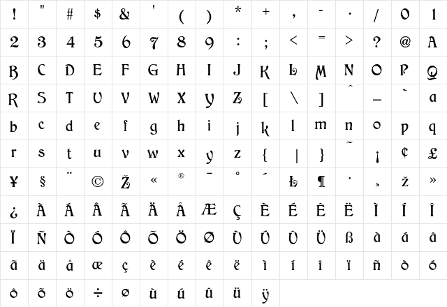 Childs Regular  glyph index