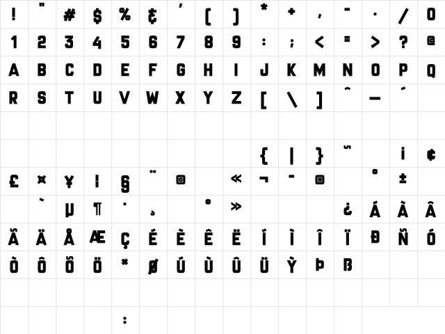 Mr Headlines Regular  glyph index
