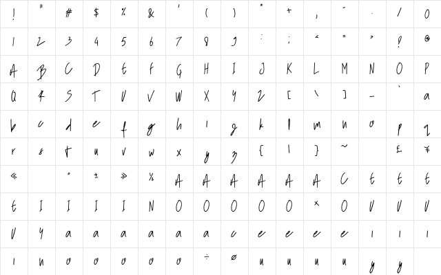 BlittarRain Regular  glyph index