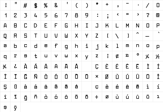 TR Larabiefont Bold  glyph index