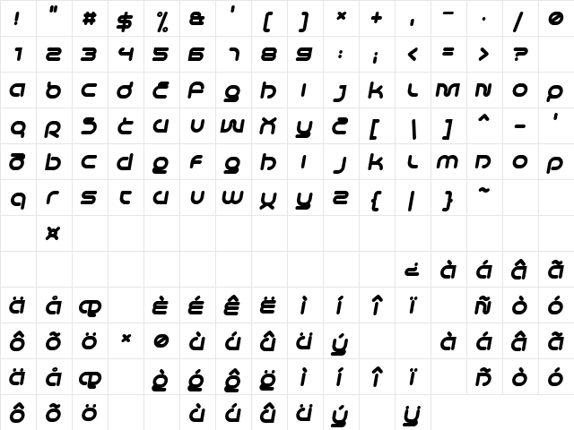 Life in Space BoldItalic  glyph index