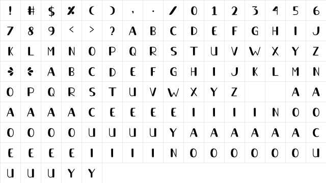 Sky Blue Regular  glyph index