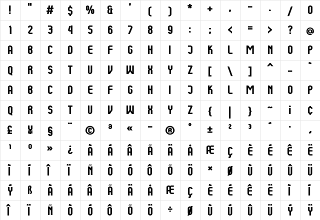 Kumba Bold  glyph index