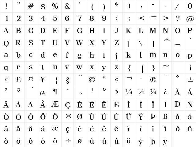 Feline Wide Normal  glyph index