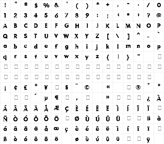 DeadHistoryBold Regular  glyph index