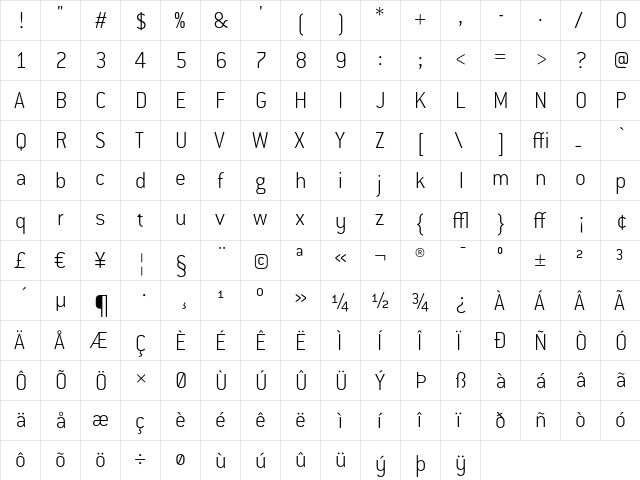 ConduitITC ExtraLight  glyph index