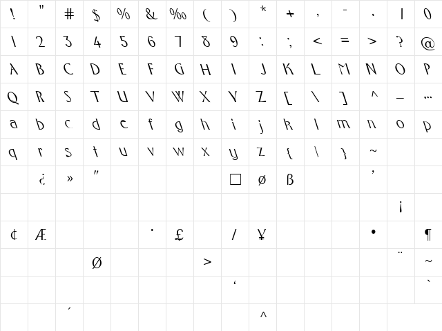 Slave 2 Regular  glyph index