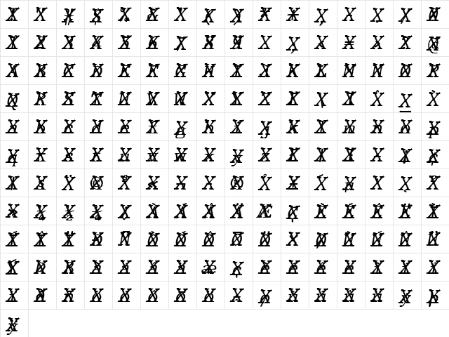 JMH Typewriter mono Cross Italic  glyph index