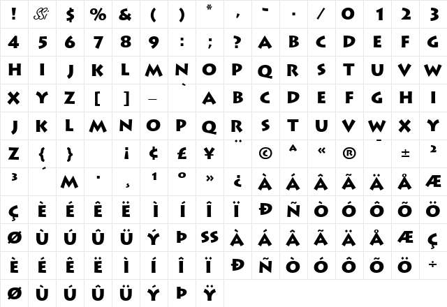 AustereBlackCapsSSK Bold  glyph index