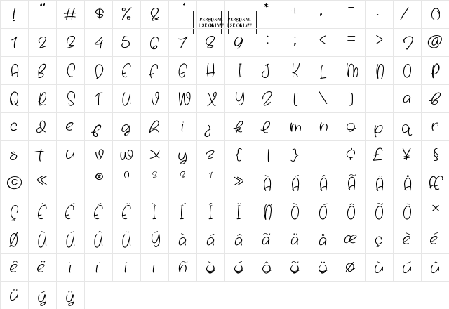 Hello Snowy Regular  glyph index