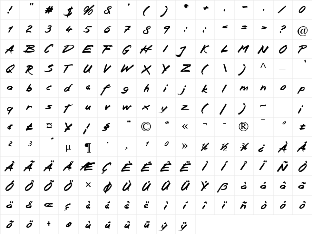 Squiso Becker Normal  glyph index