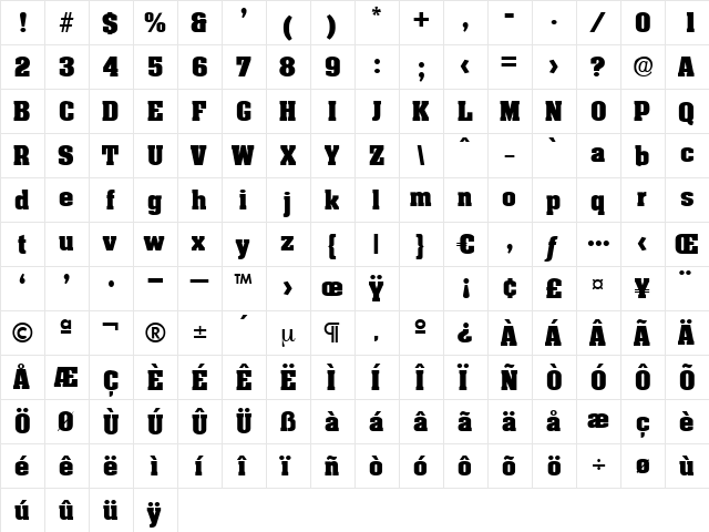 Nijmwegen Regular  glyph index