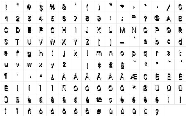 AntiqueOliTLigSh1 Regular  glyph index