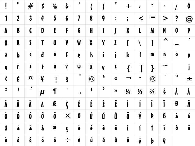Wizzer Regular  glyph index
