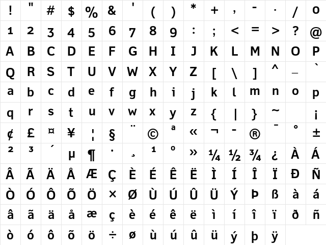 Felbridge Std Bold  glyph index