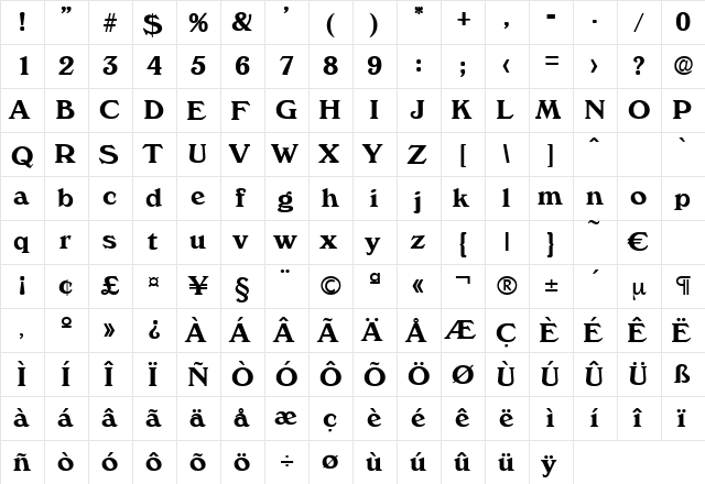 Verona-DemiBold Regular  glyph index