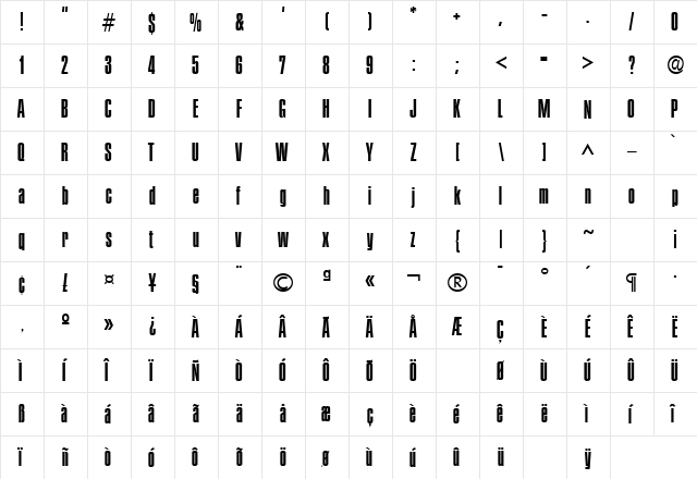 PlaketteTwo Regular  glyph index