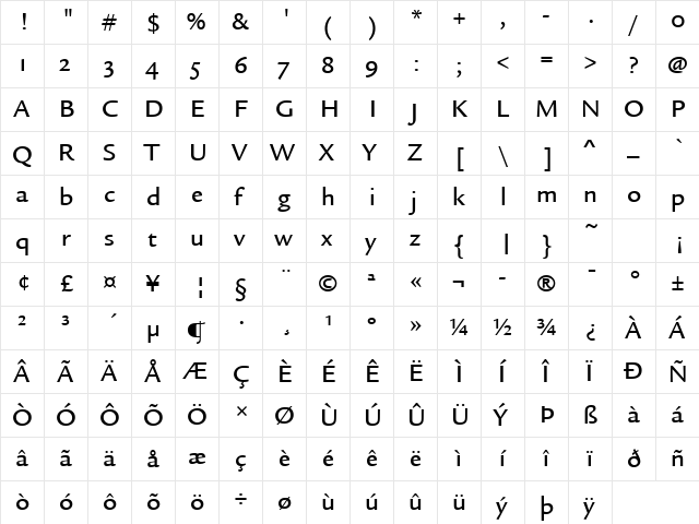 Legacy Sans Md OS ITC TT Medium  glyph index