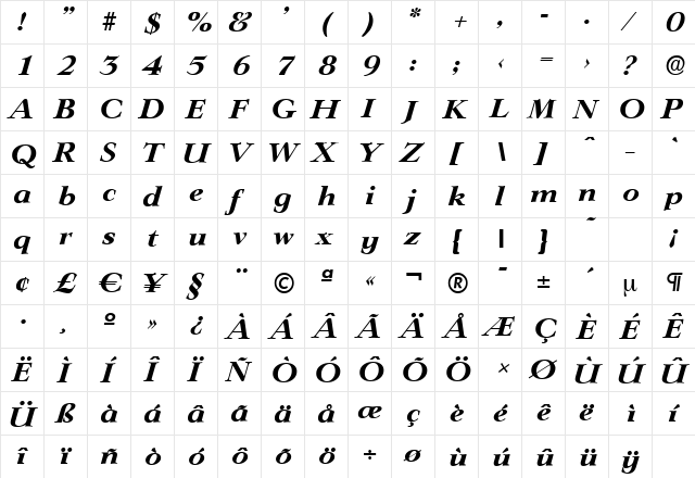 LingwoodSerial-Xbold Italic  glyph index