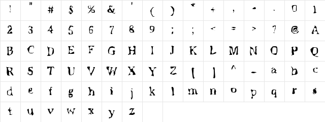 Skitzoid Regular  glyph index